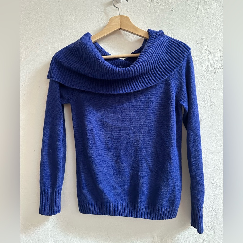 Elegant Blue Cowl Neck Sweater